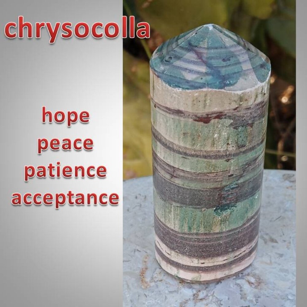 CHRYSOCOLLA rock stone crystal TOWER : PEACE : HOPE : PATIENCE 02 smaller